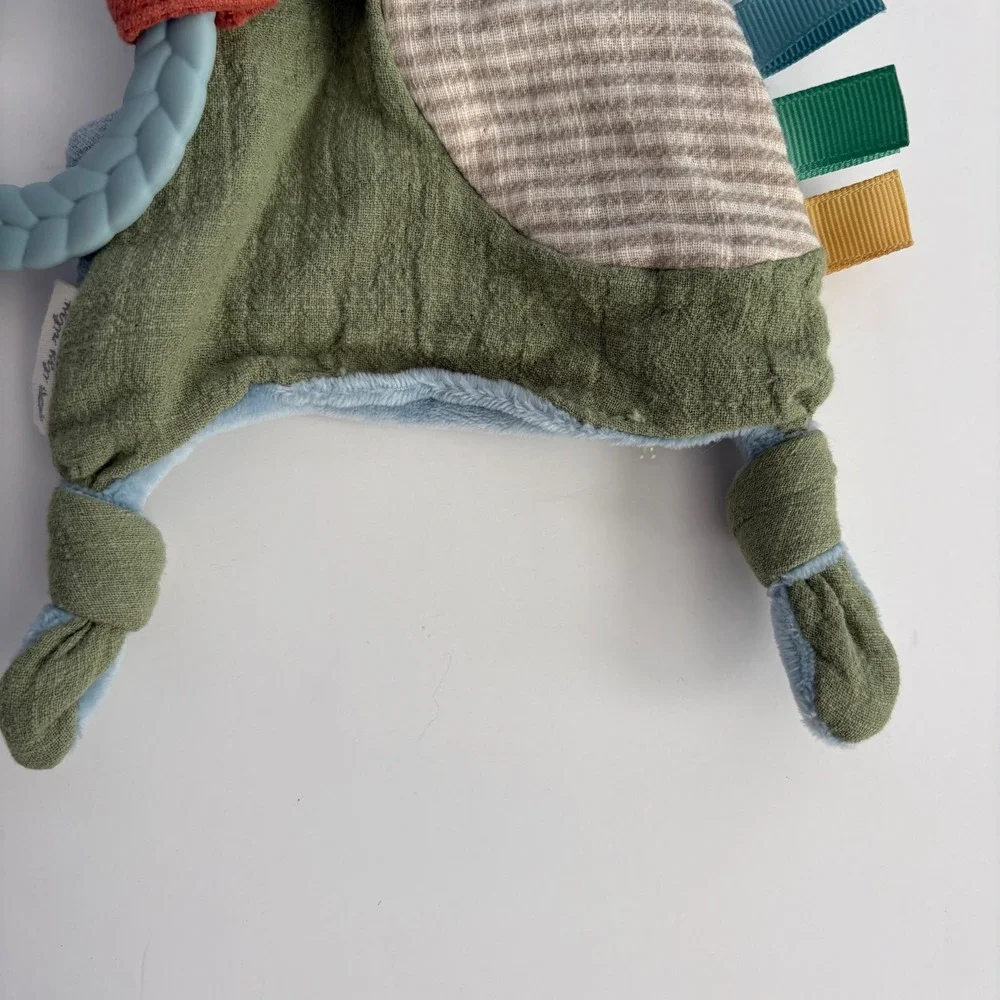 Itzy Ritzy Dino Muslin Lovey‎ Security Blanket with Silicone Teether Green Blue